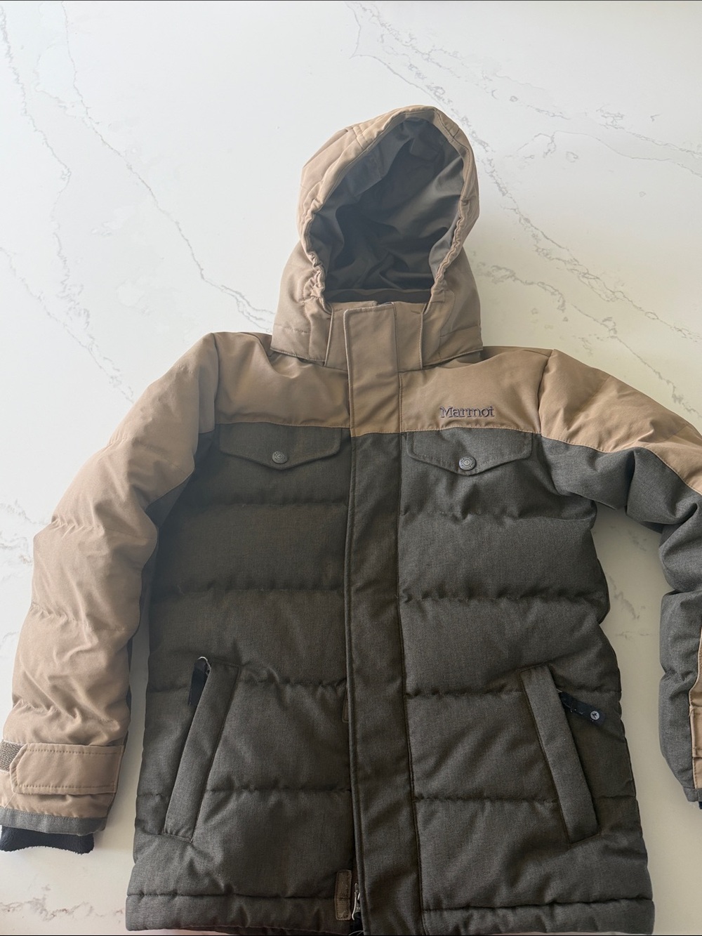 Marmot Two-Tone Brown & Dark Brown Hooded Kids Puffer Jacket